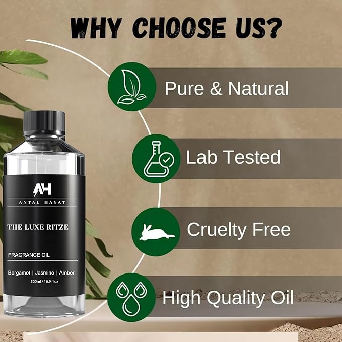 Hotel Diffuser Oil Inspired by The Ritz Carlton Hotel 500ml - Diffuser Oil Blends for Aromatherapy - Notes of Bergamot, Jasmine & Amber - Premium Fragrance Oil for Ultrasonic and Waterless Diffusers - Bloomnest
