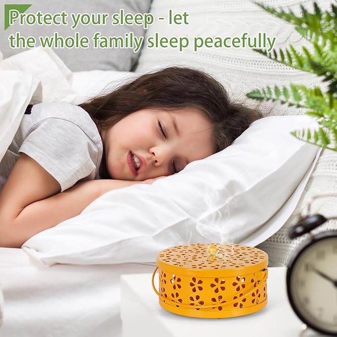 Portable Iron Mosquito Coil Holder with Handle Round Heat-Resistant Incense Holder (Yellow) - Bloomnest