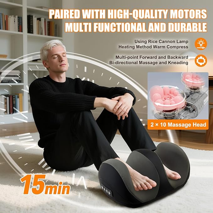 Foot Massager with Heat, Shiatsu Kneading Foot and Calf Electric Massager Machine with Roller, Massage Feet/Arm/Calf/Ankle for Relax, Plantar Fasciitis, Pain Relief, Gifts for Women & Men, Black - Bloomnest