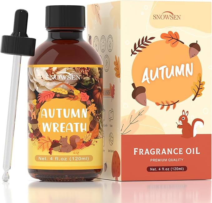 Autumn Wreath Fragrance Oil, Huge 4 Fl Oz, Premium Grade Essential Oil for Diffuser and Aromatherapy, Fall Scent for Soap Making, DIY Candle, Spray, Long Lasting Seasonal Scents - Bloomnest