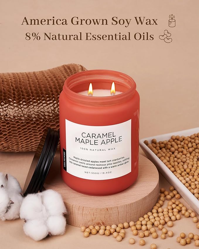 M&SENSE Caramel Apple Pie Candles for Home Scented, Natural Soy Wax 19.4oz Long Lasting 110 Hours Clean Non Toxic Large 2 Wick Candle Gifts for Thanksgiving Housewarming - Bloomnest