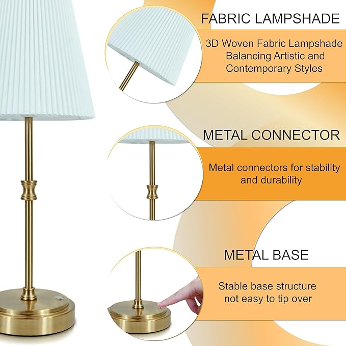 Cordless Table Lamp Rechargeable Vintage Gold-5000mAh Battery Operated Lamp for Decor, 2700K Stepless Dimming Touch Control Wireless Lamp for Bedroom, Living Room, Office, Dormitory - Bloomnest