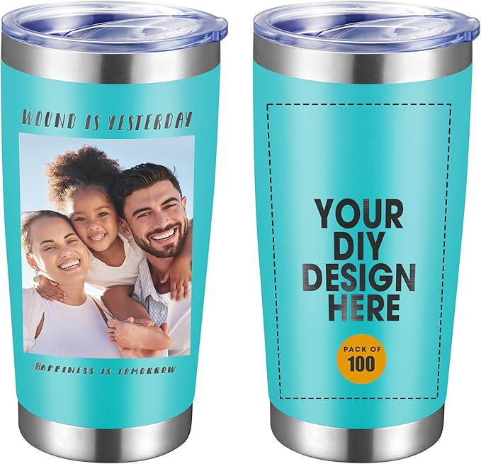 Personalized Custom Tumbler Print in USA 100 Pcs 20oz Stainless Steel Coffee Cup with Lid & Straw Double Wall Insulated Tumbler with Colorful Text Logo Photo - Bloomnest