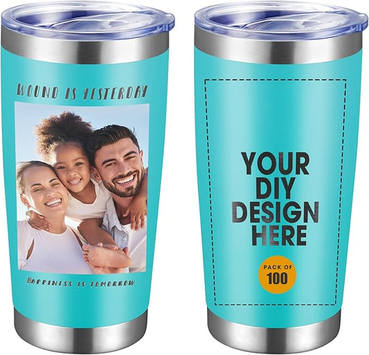 Personalized Custom Tumbler Print in USA 100 Pcs 20oz Stainless Steel Coffee Cup with Lid & Straw Double Wall Insulated Tumbler with Colorful Text Logo Photo - Bloomnest