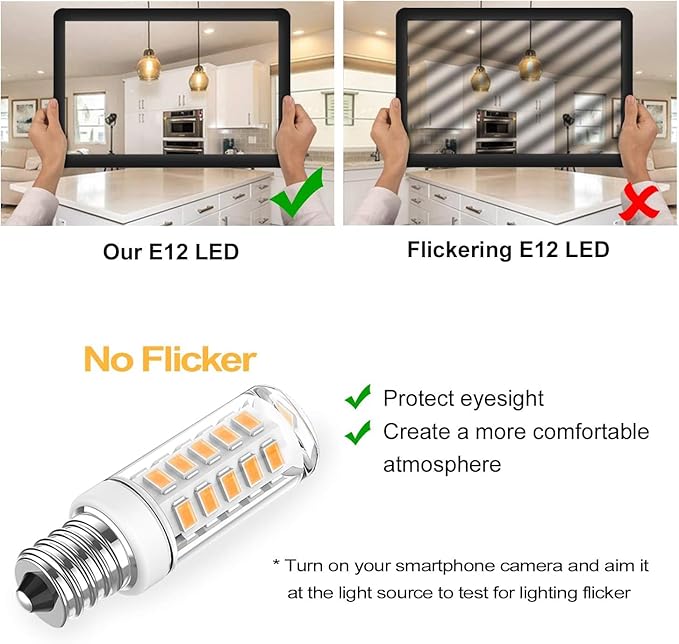 KLG E12 LED Bulb, Mini Candelabra Base, 4W (40W Equivalent), 3000K Warm White Non-Dimmable, T3/T4 Small Bulb for Ceiling Fan, Chandelier, 6 Pack - Bloomnest
