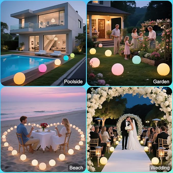 8-in LED Glowing Ball Light for Kid, 16 RGB Color Changing Globe Orb Night Light Mood Lamp w/Remote, Rechargeable Light Up Ball Dimmable Sphere Bedside Lamp, Great for Bedroom Garden Patio Party Decor - Bloomnest