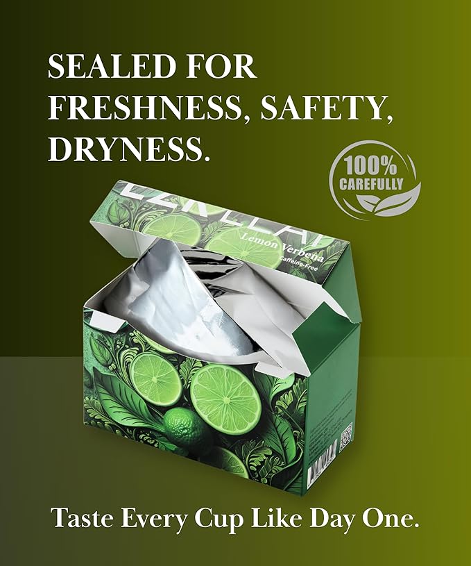 EZR Leaf Lemon Verbena Herbal Tea Caffeine-Free Decaf Relaxing Blend 20 Pyramid Tea Bags 1.4 Once with Rooibos, Lavender, Lemongrass - Bloomnest