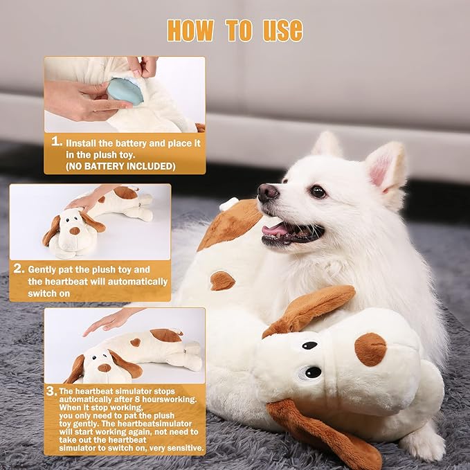 Heartbeat Dog Toy for Puppy- Helps for Dog Anxiety Relief and Calming Aid, Stuffed Animal Anxiety Calming Behavioral Aid Puppy Heartbeat Toy Sleep aid for Dogs Cats Pets - Bloomnest