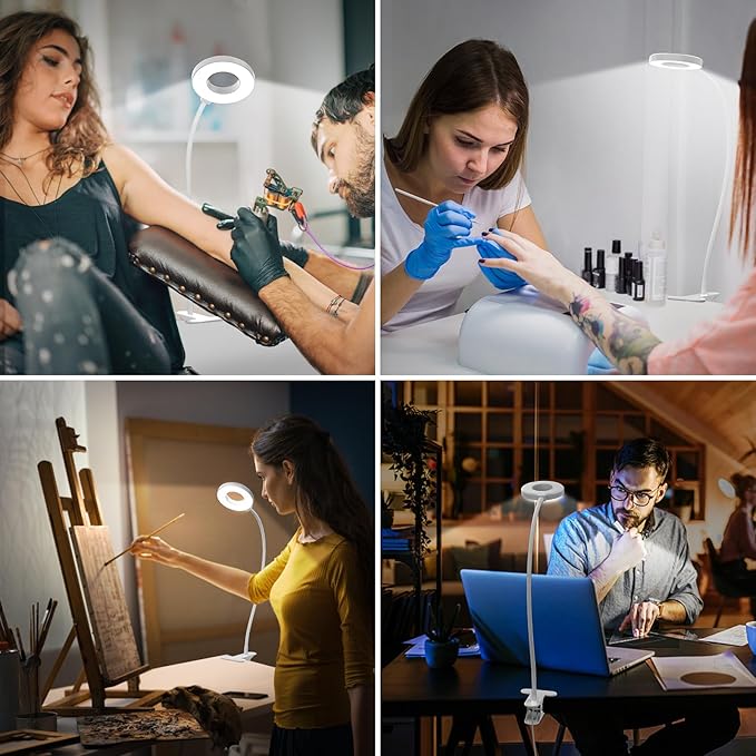 iZELL Book Light, Clip on Reading Light with Flexible Gooseneck, Dimmable LED Lamparas Clamp on Workbench Desk for Studying Painting Crafting Drawing Makeup Nail Tech Puzzle Task - 27.6‘’ White - Bloomnest