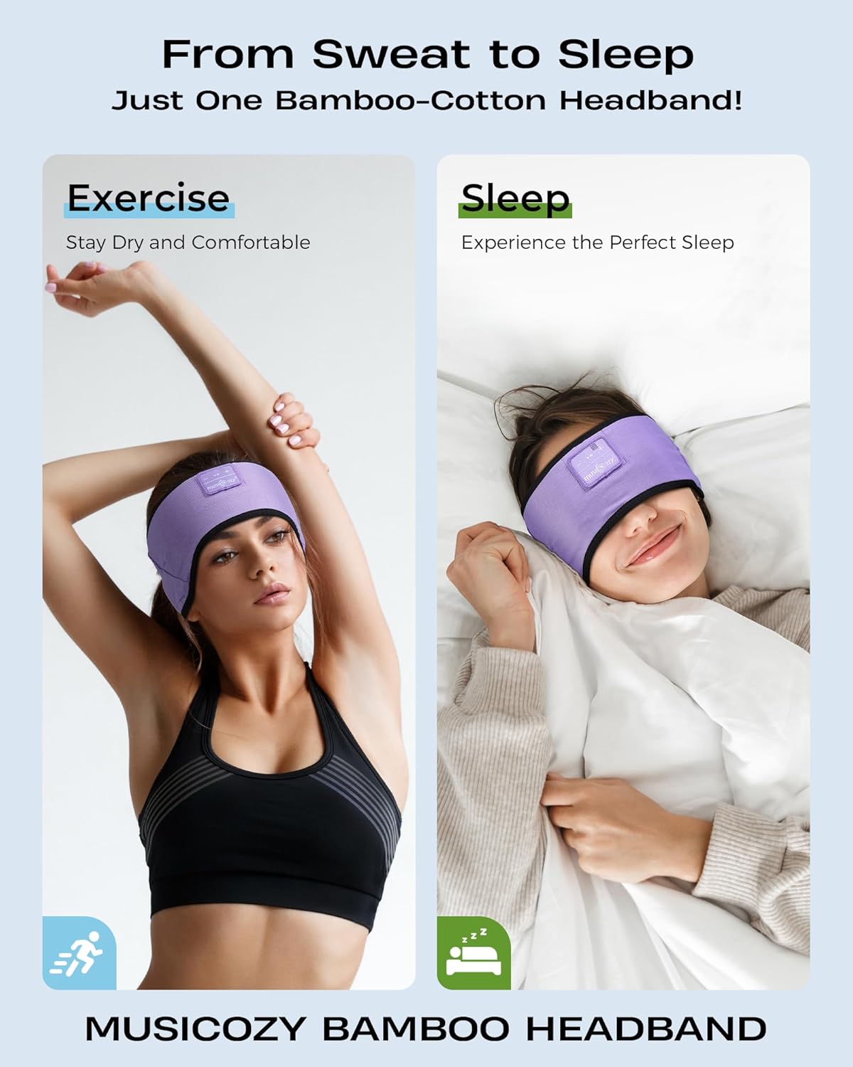 MUSICOZY Sleep Headphones Soft Bamboo Cotton Headband Headphones for Sleeping, Sleep Headphone Wireless Bluetooth 5.4 with Ultra-Thin HD Stereo Speaker for Unique Gifts(Lavender Purple)