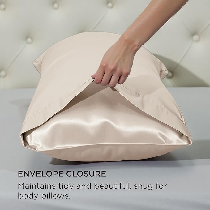 Bedsure Body Pillow Cover 20x54 Inches - Beige Satin Similar to Silk Pillowcase for Hair and Skin, Cooling and Silky Long Body Pillow Pillowcase with Envelope Closure, Gifts for Women Men - Bloomnest