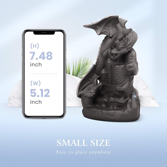 Ceramic Dragon Backflow Incense Holder Waterfall Incense Burner, Smoke Incense Holder, with 70 Backflow Incense Cones + 50 Incense Stick, 1 Mat, 1 Tweezers Home Decor (Brown-Light Dragon) - Bloomnest
