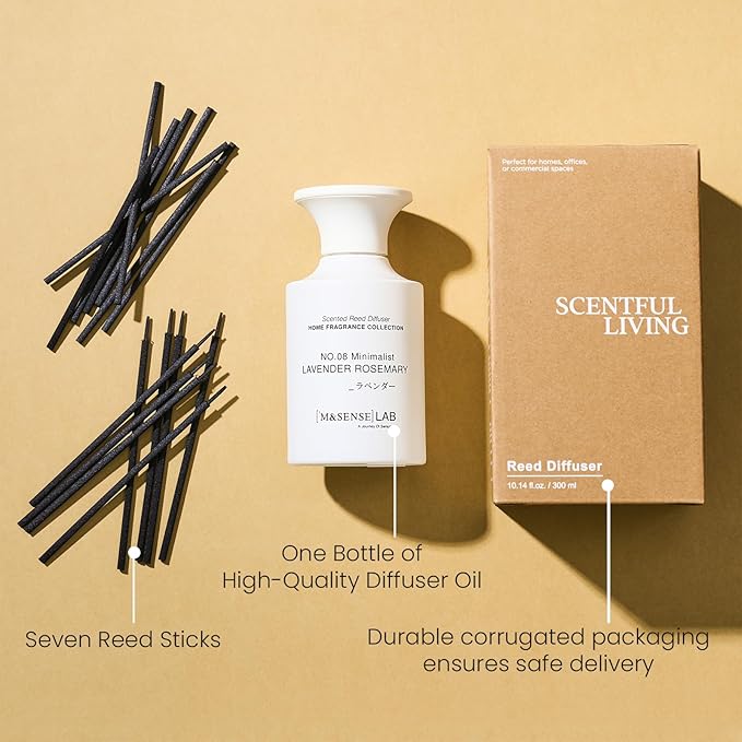 M&SENSE Reed Diffuser Set, 10.14 oz Non Toxic Reed Diffuser Lavender Rosemary Scented Home Fragrance Aromatherapy Diffuser for Bedroom Bathroom Office Home Decor Housewarming Gift