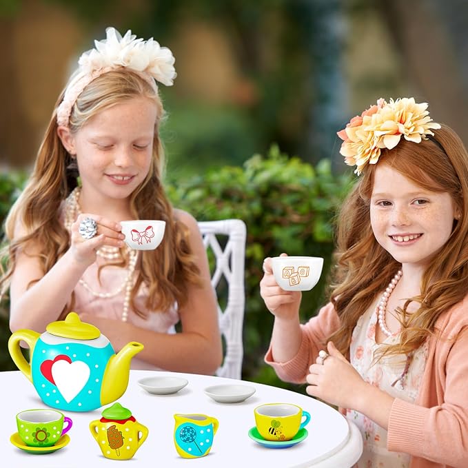45 Pcs Spring Paint Your Own Tea Kit Craft DIY Tea Kit for Kids Ages 8+ Mini Ceramic Tea Cups to Paint Including Porcelain Dishes Brush for Party Girls Boys SetStylish Style - Bloomnest