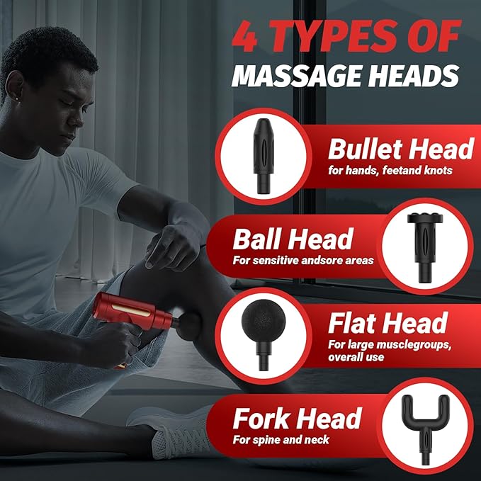 Massage Gun, Small Travel Tool, Massage Gun Deep Tissue,Percussion Handheld Portable Muscle Massager Tool for Full Body Pain Relief, Ideal Gifts for Men, Women(Red) - Bloomnest