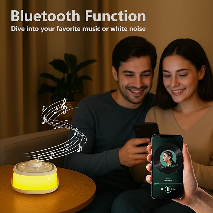 DONOW White Noise Sound Machine with Light Bluetooth, 30 Soothing Sounds, Knob Volume Control, 8 Colors Night Light with Memory Function Sleep Timer, White Noise Machine for Sleeping Adults Baby - Bloomnest
