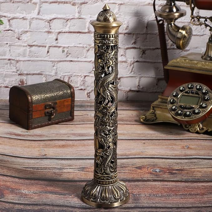 Incense Burner, Stick Incense Holder Brass Incense Holder, Bronze Dragon Phoenix Carving Incense Stick Vertical,Metal Holder Stand for Tea Room Decoration - Bloomnest