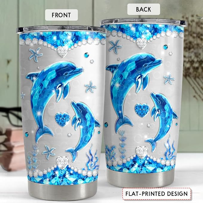 SANDJEST Dolphin Tumbler 20oz Stainless Steel Insulated Tumblers Coffee Travel Mug Cup Jewelry Drawings Style Gifts for Women Girls Teen Gift for Birthday Christmas - Bloomnest