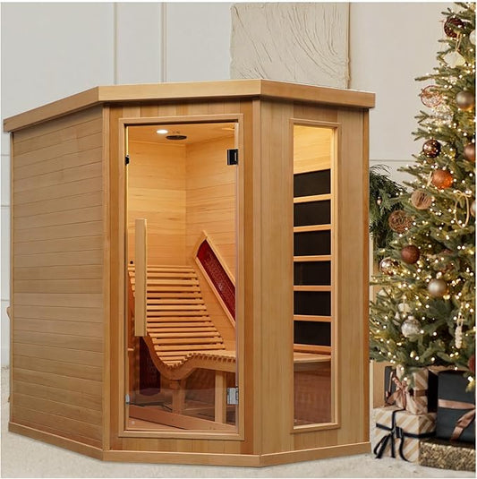 Smartmak Far Infrared Sauna Room with Recliner, 1 Person Indoor Canadian Hemlock Sauna Room, Carbon Crystal Heating Panel and Heating Tubes, 7 Color Light, Oxygen Bar, Bluetooth Speaker (220V, 2300W) Smartmak