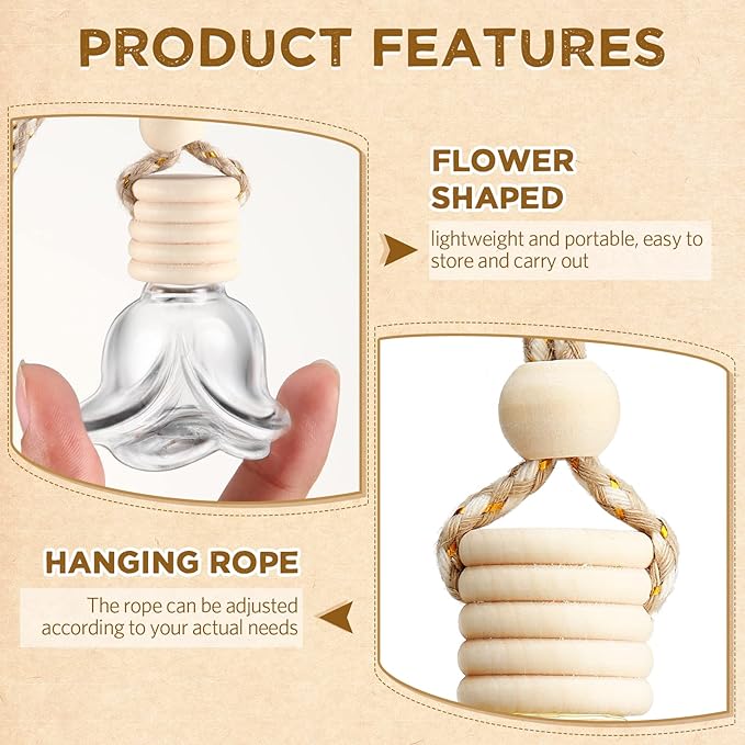 BBTO 50 Pcs Hanging Car Air Freshener Car Diffuser Bottles Empty Glass Perfume Bottle Freshener Diffuser Bottle Pendant for Essential Oil Fragrance Aromatherapy Bottle Ornament(Rose) - Bloomnest