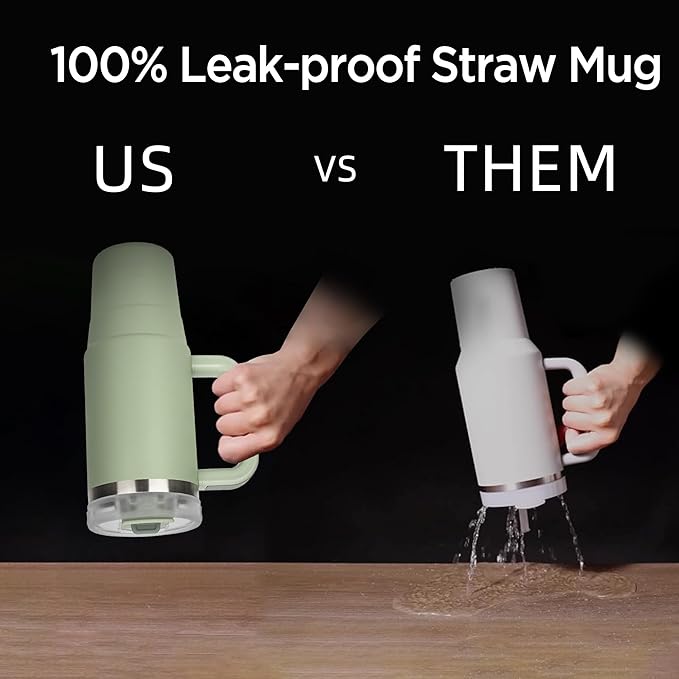 Tyeso 30 oz Tumbler with Handle, Straw and Lid - Leak Resistant Insulated Stainless Steel Water Bottle, Car Cup Holder Friendly Travel Coffee Mug Green - Gifts for Men & Women - Bloomnest