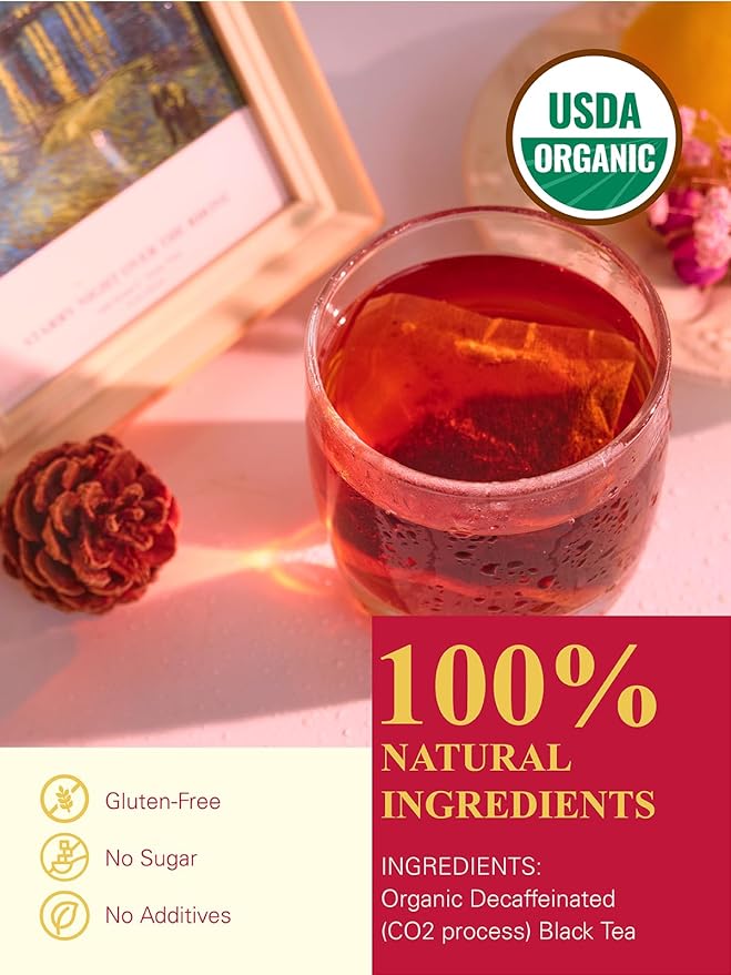 GLDNT Organic Decaf Black Tea Bags, Organic Black Tea Decaffeinated, Smooth Taste, Iced & Hot Tea, 100 Count - Bloomnest