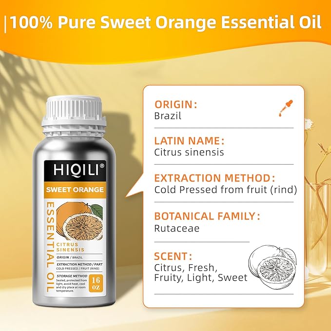 HIQILI 16 Fl Oz Orange Essential Oil, Pure and Natural for Diffuser, Skin - 500ML - Bloomnest
