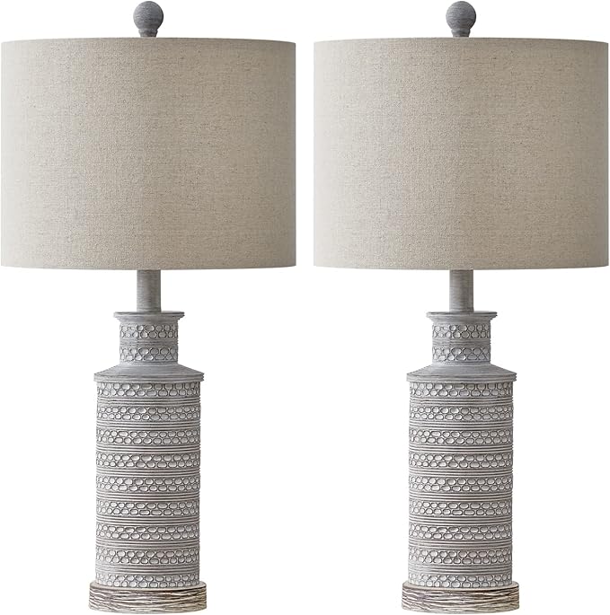 BOBOMOMO 24.5" Farmhouse Rustic Retro 24.5'' Table Lamp Set of 2 for Bedroom Living Room Traditional Nightstand End Table Lamps - Bloomnest