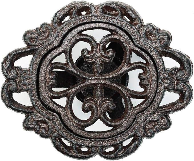 Sungmor Cast Iron Teapot Warmer Dish Cups Heater Pot Trivet - Rustic & Graceful Pattern Design with Tealight Holder - Heavy Duty & Decorative Candle Holder Stands for Heat Food Coffee Milk or Tea - Bloomnest