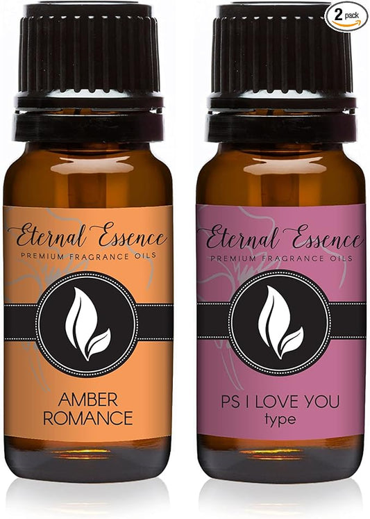 Eternal Essence Oils 2 Pack 10ml Premium Fragrance Oil - Amber Romance & PS I Love You - for Candle, Soap Making, Aromatherapy, Diffusers, Home Care, & Humidifiers EternalEssenceOils
