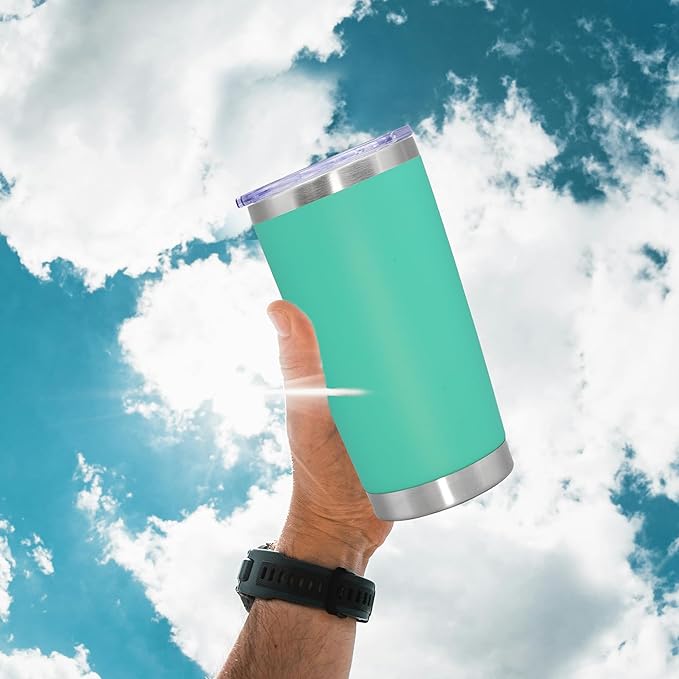 20 oz Tumbler Coffee Travel Tumblers Bulk with Lid Stainless Steel Double Wall Vacuum Insulated Mug Powder Coated Cups fit Car Cupholder for Hot and Cold - Light Blue, 1Pack