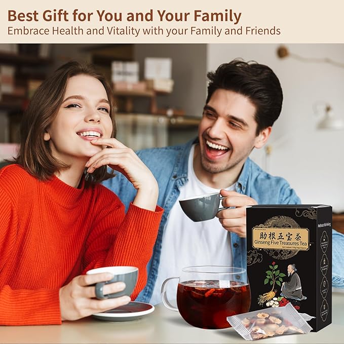Ginseng Five Treasures Kidney Tea, Chinese Ginseng Six Treasure Tea Cleanse Detox TeaBags for Women and Men's Kidney Health, 7 Precious Ingredients Formula (15 Bags/1 Boxes) - Bloomnest