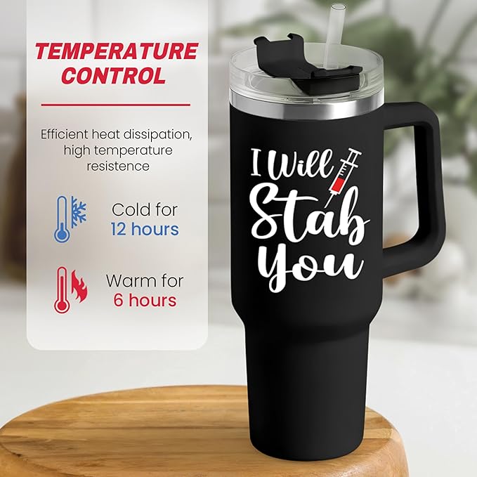 SANDJEST Nurse Gifts I Will Stab You Tumbler with Handle 40oz Stainless Steel Insulated Coffee Cup Funny Nurse Week Present, Nursing School Graduation, Appreciation Gifts for RN Nurses - Bloomnest