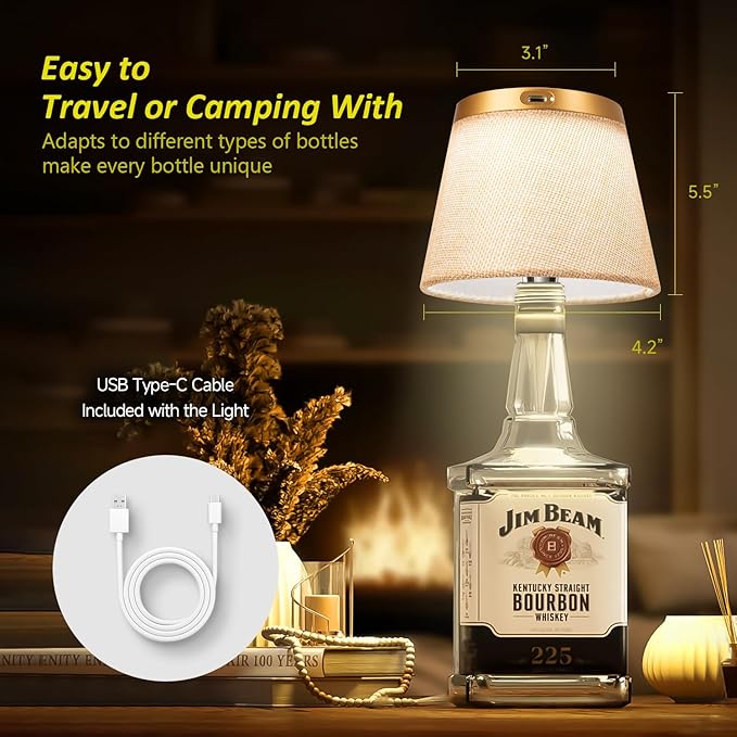 2025 New Bottle Lamp - LED Bottle Lights for Liquor & Wine Bottles, Cordless Lampshade, Whiskey Bottle Top Light, Bottle Stopper Night Light Kit, Rechargeable 3-Tone Touch-Dimmable - Bloomnest