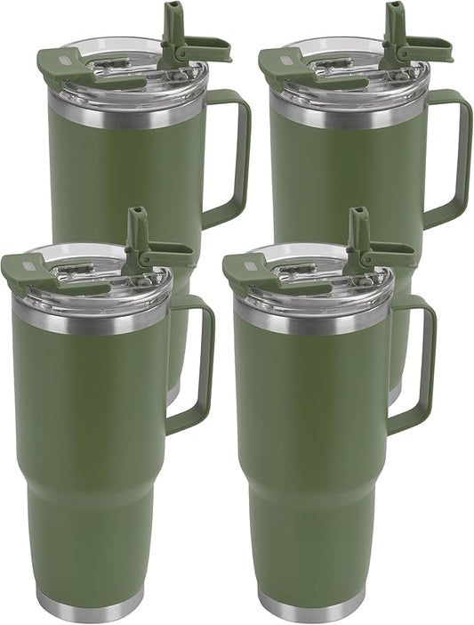 HASLE OUTFITTERS 30oz Tumbler Bulk with Handle, Insulated Travel Coffee Mug Set with Handle Leak-Proof Double Wall Stainless Steel Vacuum Tumblers Pack Metal Cup for Hot and Cold Drink - Bloomnest