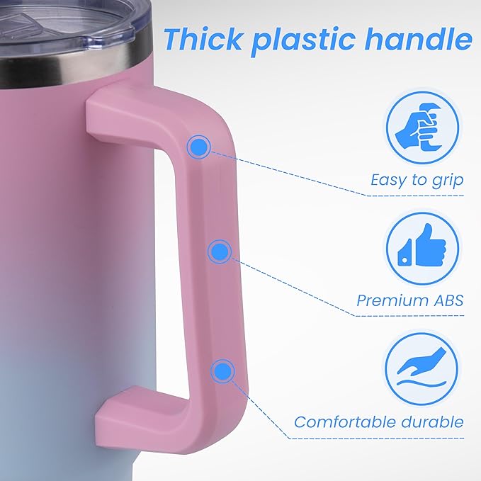 DOMICARE 40 oz Tumbler with Handle and Straw, Stainless Steel Tumbler with Lid and Straw, Reusable Vacuum Insulated Cup, Travel Coffee Mug, Dreamy Pink Blue, 1Pack - Bloomnest