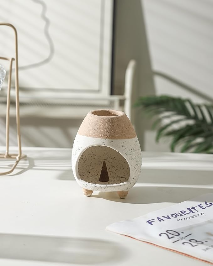 Palo Santo Holder Burner, Handcrafted Ceramic Incense Holder Burner and Ash Catcher for Palo Santo Sticks or sage Bundles, Smudge Bowl, Meditation Home Decor (White Yellow) - Bloomnest