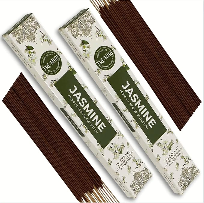 Jasmine Incense Sticks - Total 40 Insence-Sticks - Dual Pack of 20 Insense - Inciensos - Inscents - Natural Non Toxic Ingredients - Incents - Incence - Inscense - Insents TRUMIRI