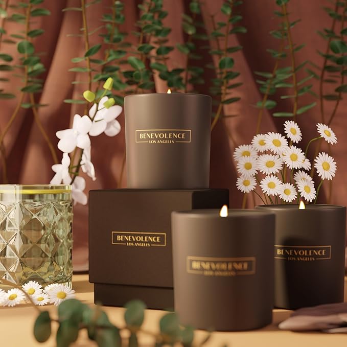 Benevolence LA Eucalyptus & Chamomile Christmas Scented Candles | Soy Candles, Black Candle for Home | Holiday Candle Gifts for Women and Men | Home Fragrance | Aromatherapy | 8oz, 45 Hour Burn - Bloomnest