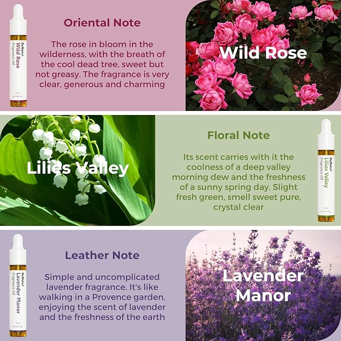 Benatu Floral Premium Fragrance Oils Set for Diffuser, Candle, Soap Making - Spring Scents Aromatherapy Perfume Oil Gift for Home (Rose, Lily, Lavender, Freesia, Jasmine, Lilac) 6 Pcs - Bloomnest