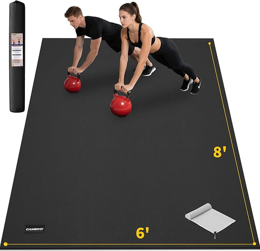 CAMBIVO Large Exercise Mat for Home Workout, 8'x6'/7'x5'/6'x4' (7 mm) Extra Thick Exercise Mat for Home Gym, Shoe-Friendly, Non-Slip Gym Mat for Jump Rope, Weights, Cardio, Fitness - Bloomnest