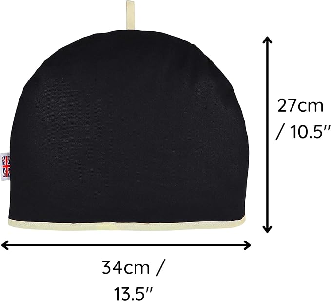Muldale Large Tea Cozy for Teapot Insulated - Black - Thermal 100% Cotton Extra Thick Wadding - Designed in England - Tea Cozies Covers Fit 1 to 6 Cup Neutral Kitchen Textiles Range - Bloomnest