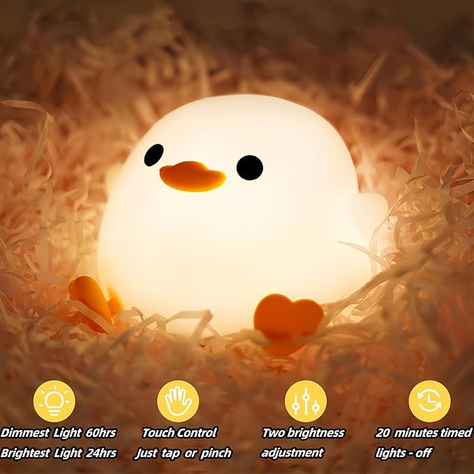 DoDo Duck Night Light, Cute Duck Lamp, Soft Silicone Dimmable Nursery Night Light, Touch Control & Rechargeable Night Lamp for Girls & Boys Bedroom, Living Room - Bloomnest