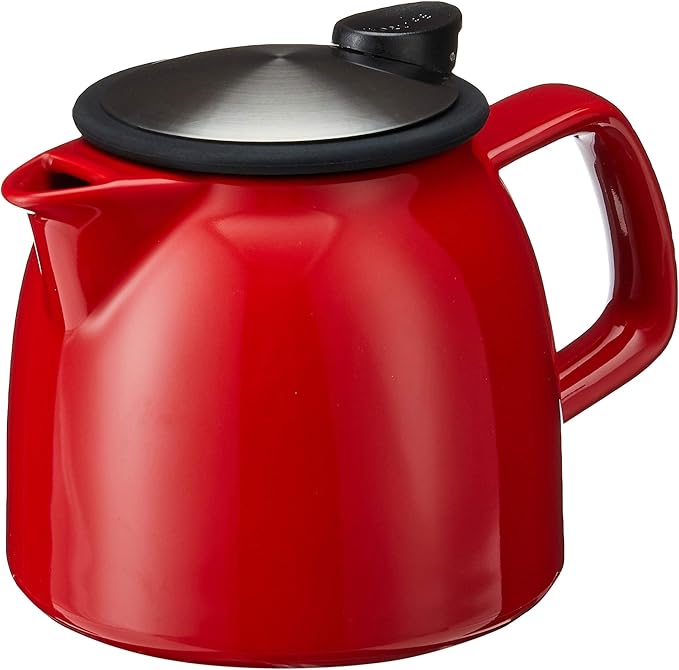 FORLIFE Bell Ceramic Teapot with Basket Infuser, 26-Ounce/770ml, Red - Bloomnest