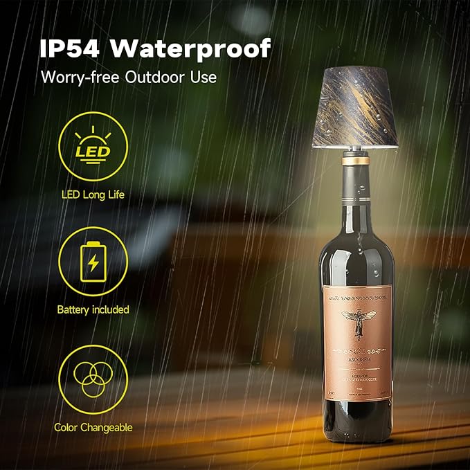 2025 New Wireless Bottle Lamp - LED Bottle Lights for Liquor & Wine Bottles, Cordless Lampshade, Whiskey Bottle Top Light, Bottle Stopper Night Light Kit, Rechargeable 3-Tone Touch-Dimmable - Bloomnest