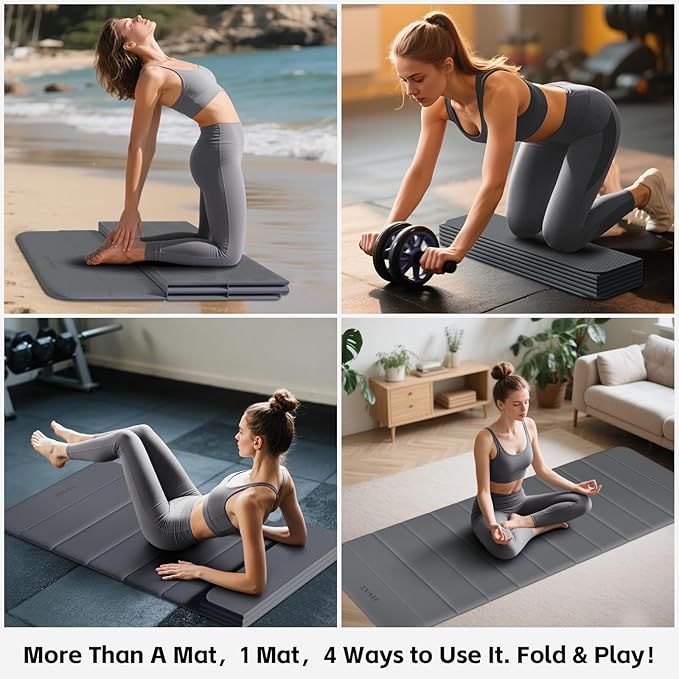 Extra Thick Foldable Yoga Mat-0.4" (10mm), SGS Certified TPE, Non-Slip & No Smell, 12-Fold Design for Ultra Portability And Easy Storage | for Yoga, Gym, Pilates, and Home Workouts, 76" x 26" - Bloomnest
