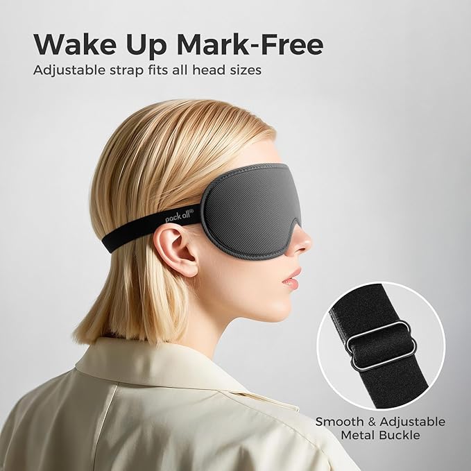 pack all Light Blocking Sleep Mask for Men and Women, 3D Eye Mask for Pressure-Free Sleep, Soft Sleeping Eye Cover with Adjustable Elastic Strap, Grey - Bloomnest