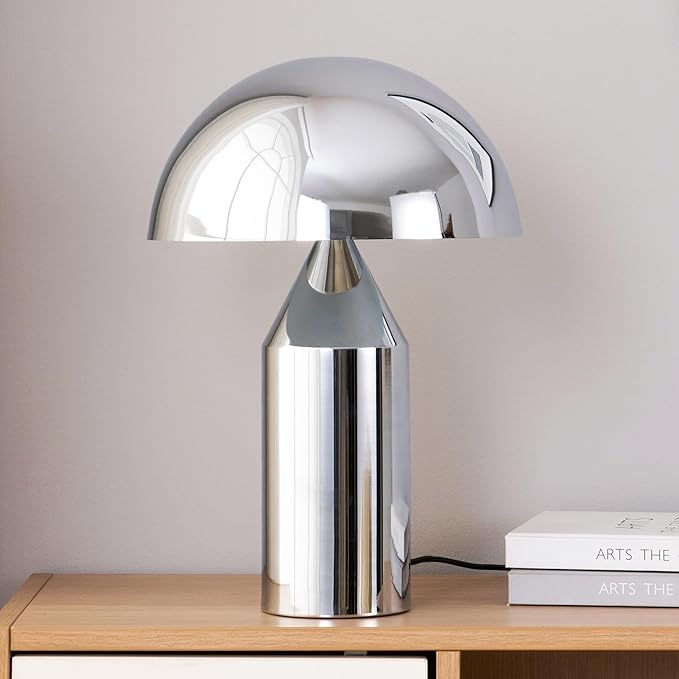 Brightech Venus 14" Globe Table Lamp – Modern Mid-Century Lamp with Golden Metal Shade – Nightstand, Bedside, Desk & Accent Table Lighting for Bedroom, Living Room & Office Décor - Chrome/Silver - Bloomnest