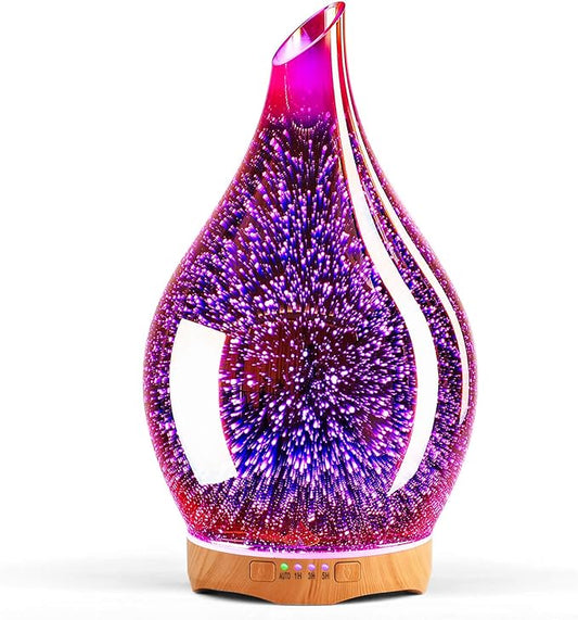 Porseme 280ml Essential Oil Diffuser, 3D Glass Aromatherapy Diffusor, Ultrasonic Cool Mist BPA Free Aroma Humidifier with Timer and Color Changing Function, Waterless Shut-Off for Home Office Room - Bloomnest