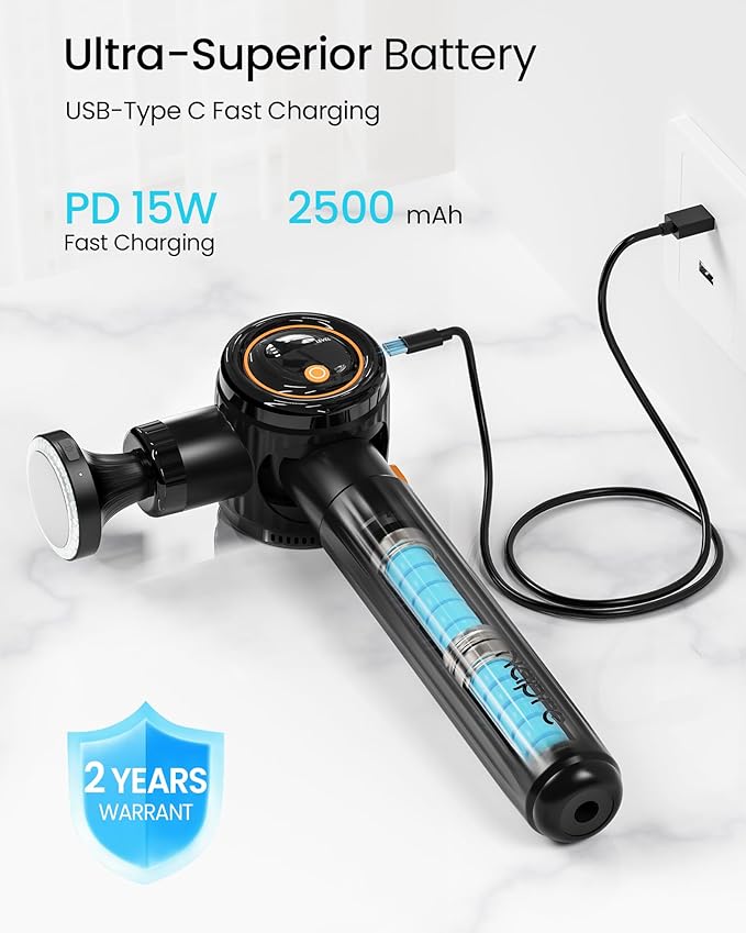 NAPRE Massage Gun with Heat,Massage Gun Deep Tissue with Extension Handle & 3 Adjustable Angles,Handheld Percussion Back Massager for Muscle/Neck/Body Pain Relief with Portable Case,Black - Bloomnest